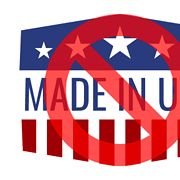 Made in USA logo crossed out with a red prohibition symbol.