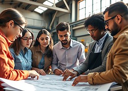 Workers in a manufacturing plant engaging in a teamwork exercise to improve communication skills.