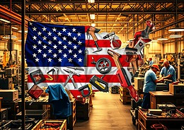 A shopping cart filled with American-made products, showcasing the importance of buying U.S. goods to support jobs, the economy, and the environment.